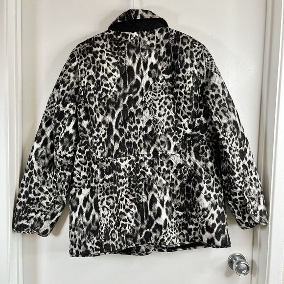Chicos Sz 2 Large Leopard Print Snap Quilte Jacket Soft Lightweight Pockets - Picture 7 of 12